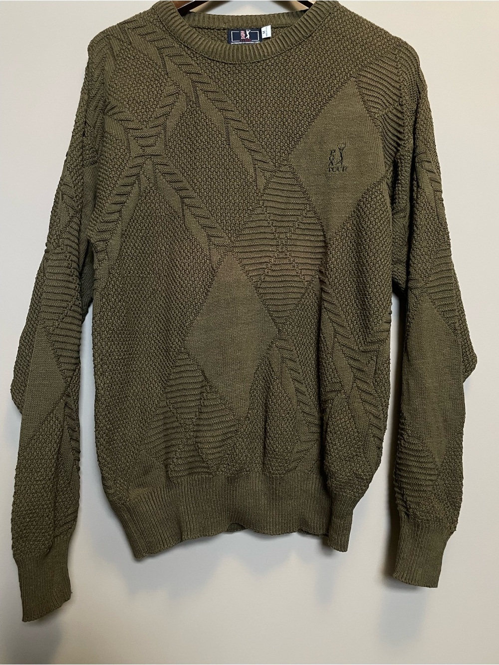 PGA Tour Golf Olive Green 3D Knit Sweater Men’s Medium